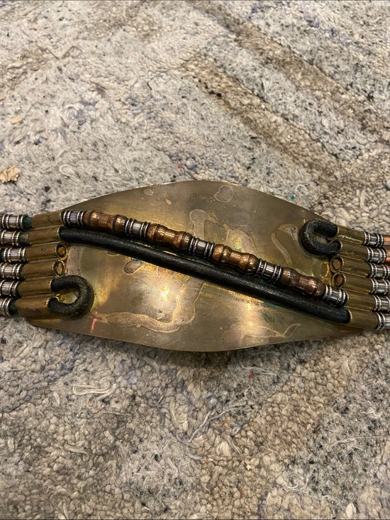 Amazing Vintage Boho Belt Black Leather With Brass And Copper Accents 27”-31” main image 4